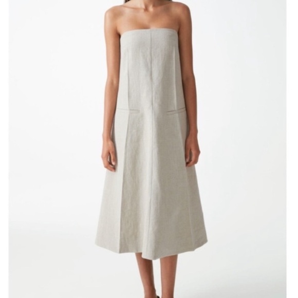 COS 100% High Quality Linen Elegant Neutral Strapless Option Dress - Picture 1 of 16